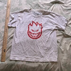 Spitfire Wheels OG Classic Fill Graphic Print Shirt Boys Large Destroyed White